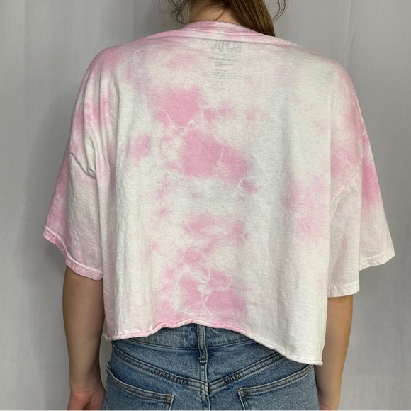 AC/DC Tie Dye Cropped Fly On The Wall Shirt Tour Band Boyfriend Raw Hem Pink - Picture 7 of 10